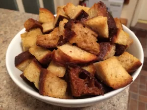 Bowl of homemade croutons