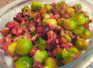 Brussels sprouts with bacon lardons and chestnuts